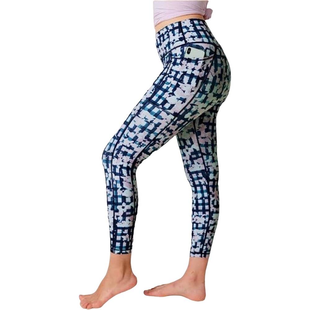 NWOT Sweaty Betty Super Sculpt Blue Flower Check Print Athletic Leggings Size M